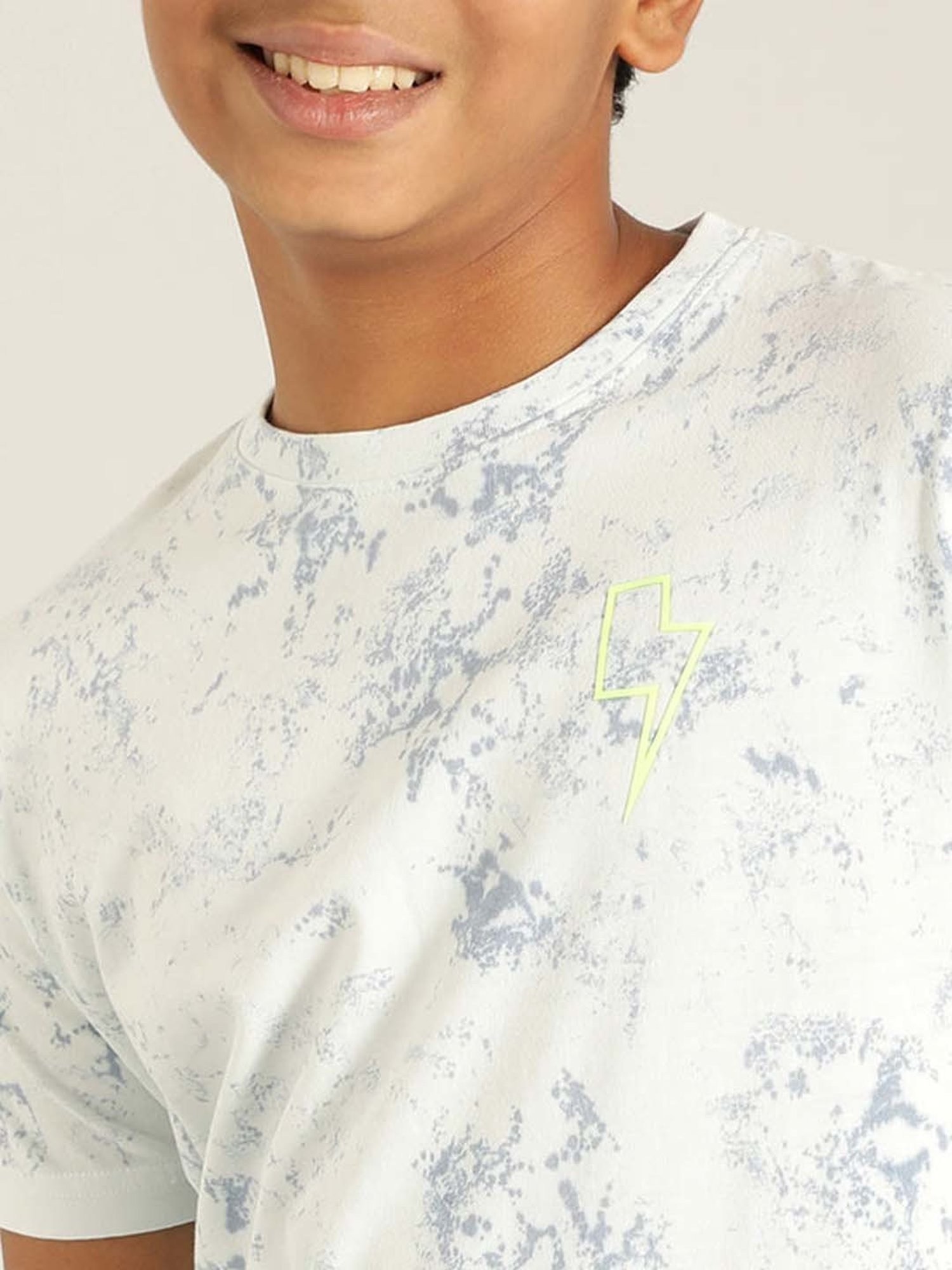 Indian Terrain Kids White & Blue Cotton Printed T-Shirt