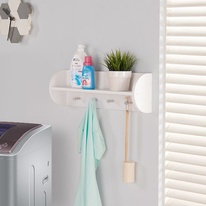 Danya B Utility Shelf with Four Large Stainless Steel Hooks White