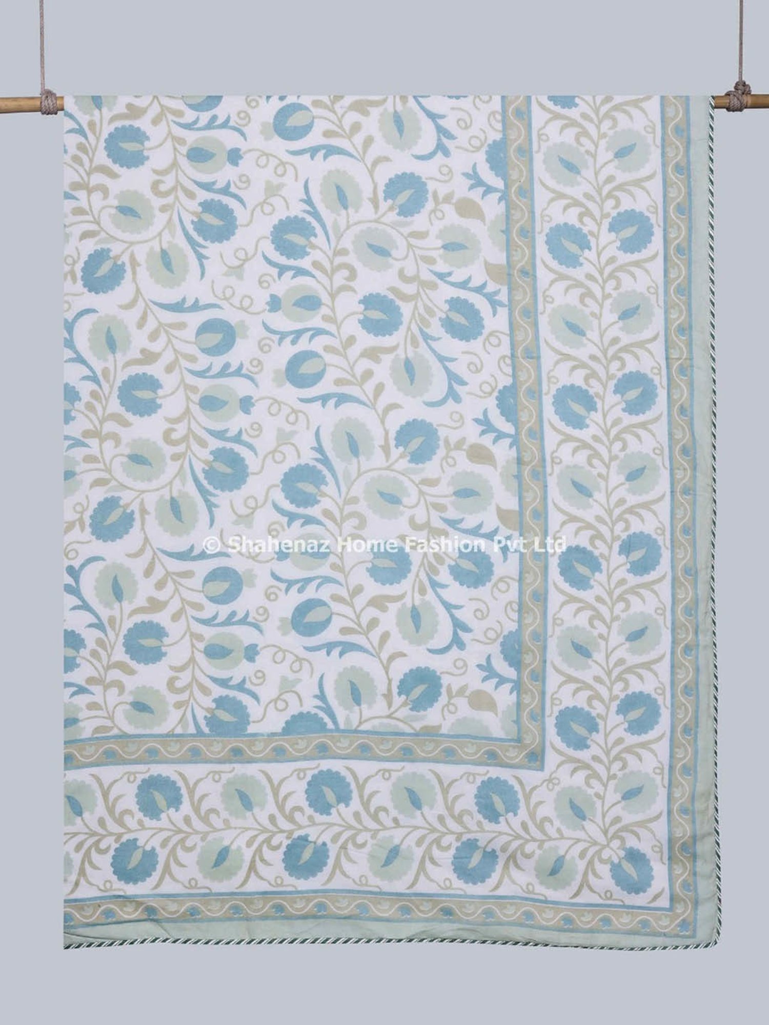 Shahenaz Daffodile Floral Blue Cotton Single Reversible Dohar