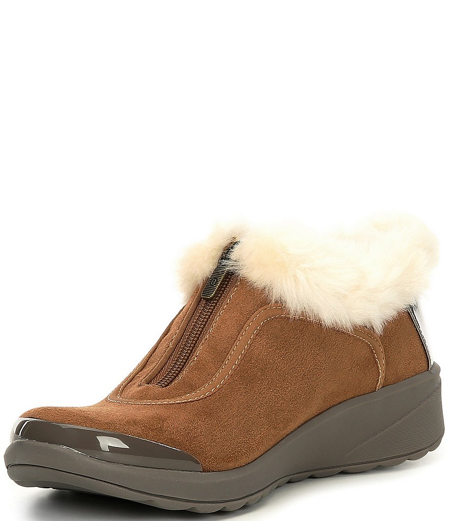 Bzees Golden Zip Front Faux Fur Lined Washable Wedge Booties