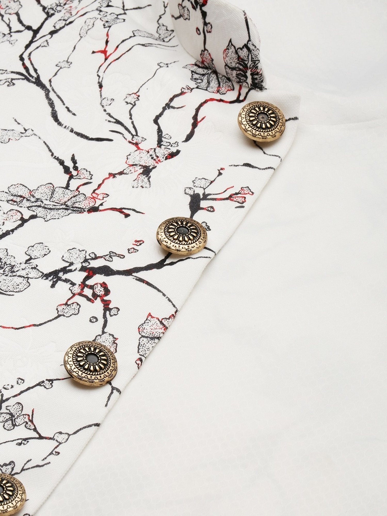 Showoff White Regular Fit Printed Nehru Jacket