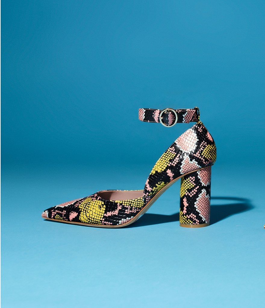 Deltan Jami Snake Print Ankle Strap Pumps