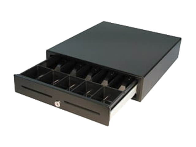 APG Vasario Series Standard Duty Cash Drawer, 16&rdquo; x 18&rdquo;, Dual Media Slots, Multipro 24V, Fixed 5X5 Till, Painted Front, Black, Requires Cable - VB320-BL1618