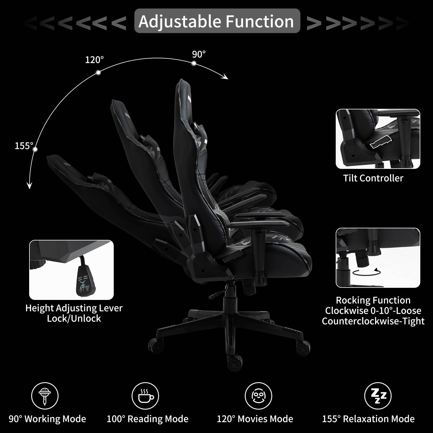 AMINITURE Gaming Chair Racing Style Ergonomic Computer Games Chairs Adjustable Armrest High Back PC Office Desk Chair Swivel Task Chair