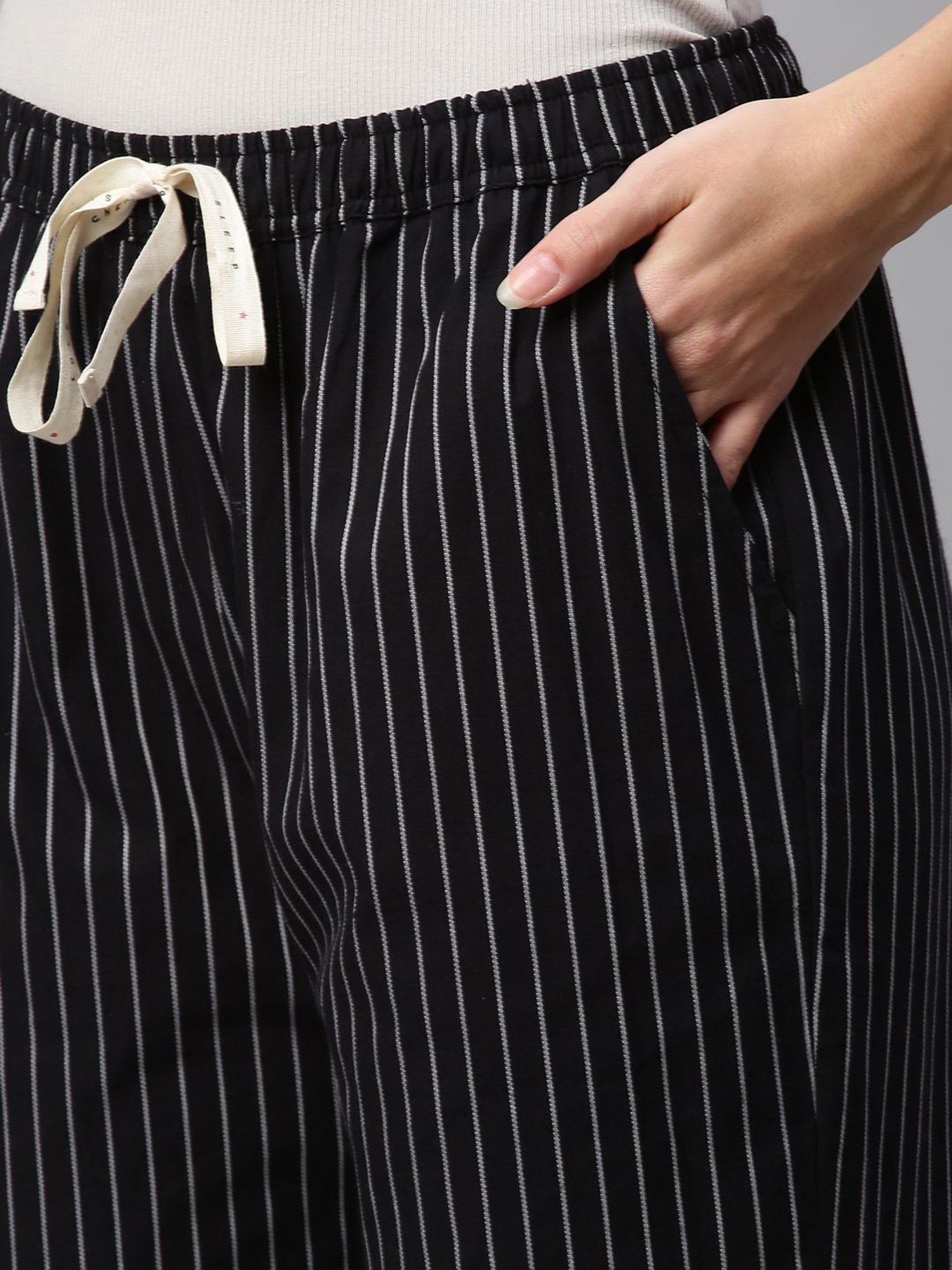 Chemistry Black Cotton Striped Pyjamas
