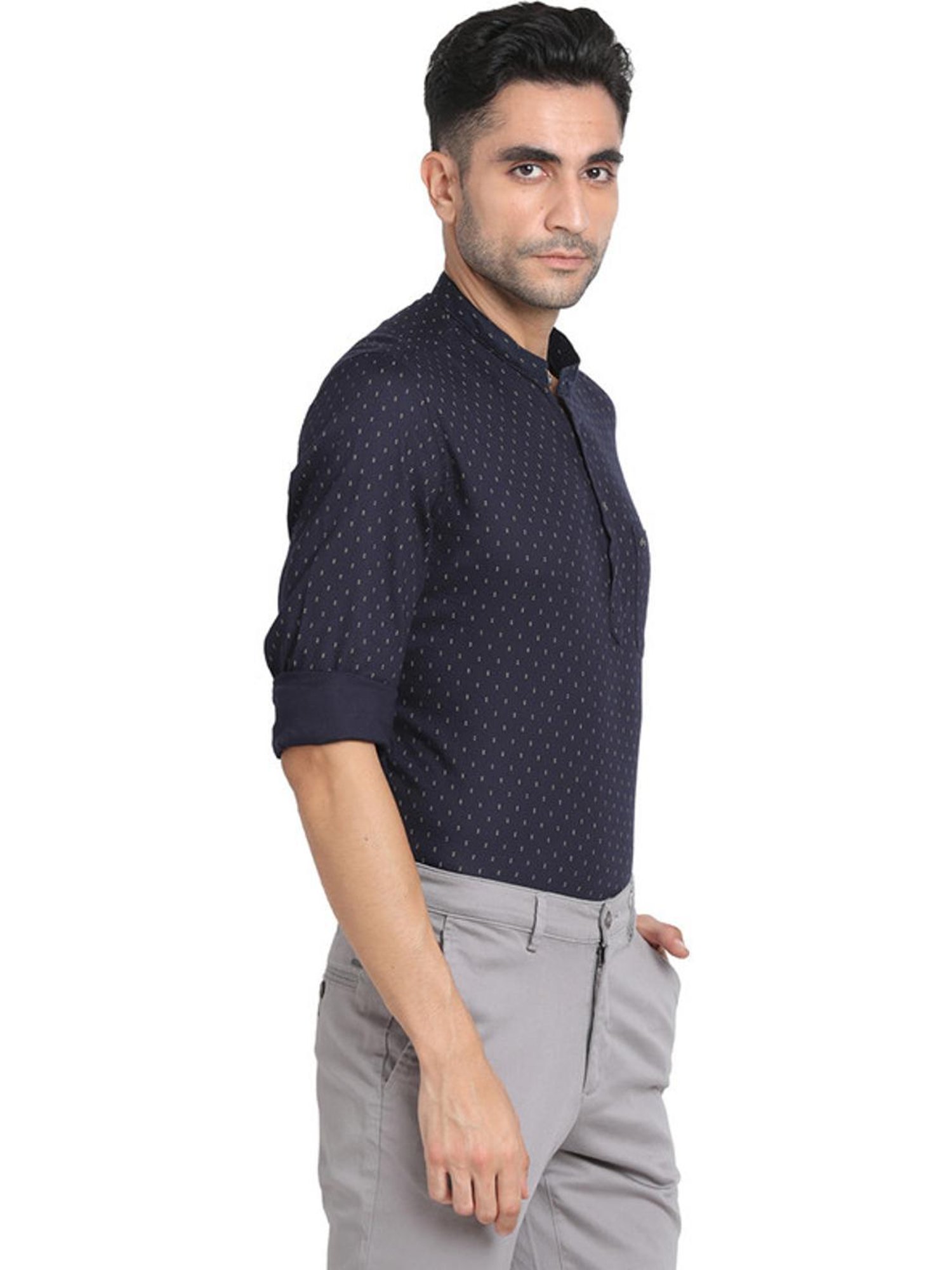 Turtle Navy Cotton Slim Fit Printed Shirts