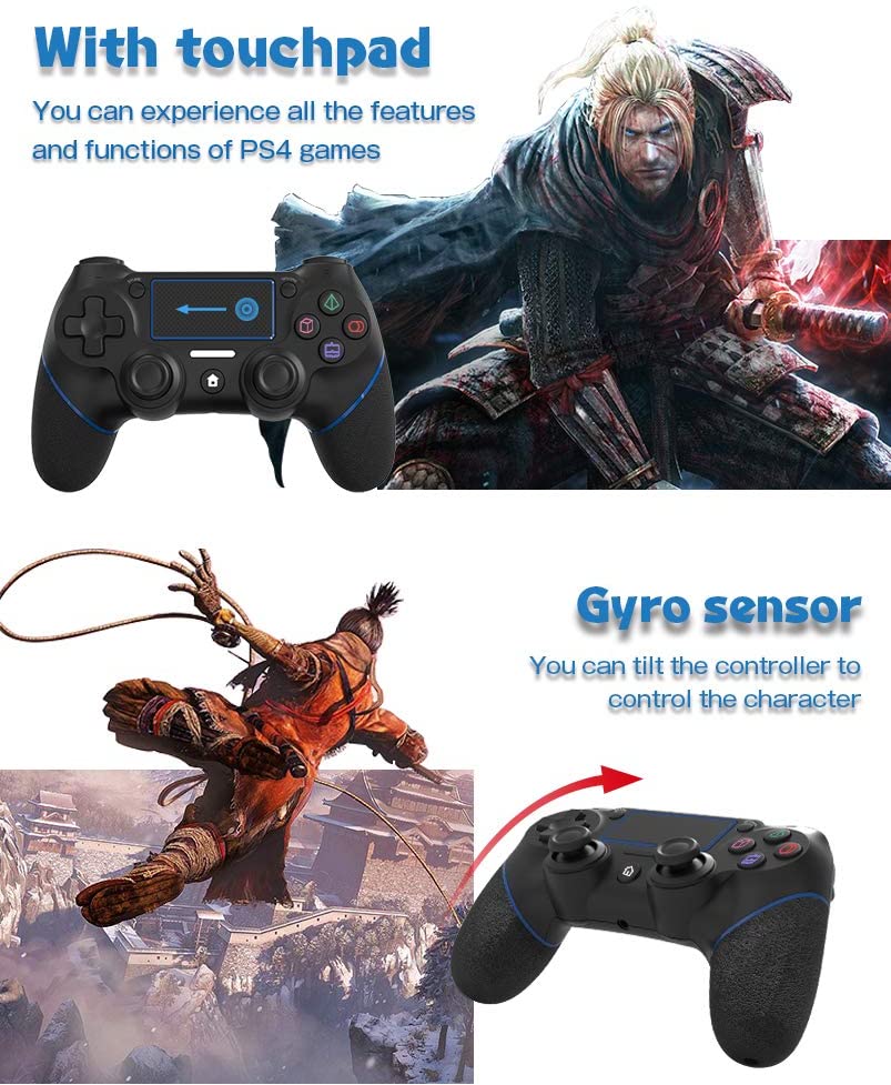 PS4 controller, wireless controller for Playstation 4 with speaker/gyro/HD dual vibration/touch panel/LED indicator Pro controller gamepad, suitable for PS4/Slim/Pro console (blue)