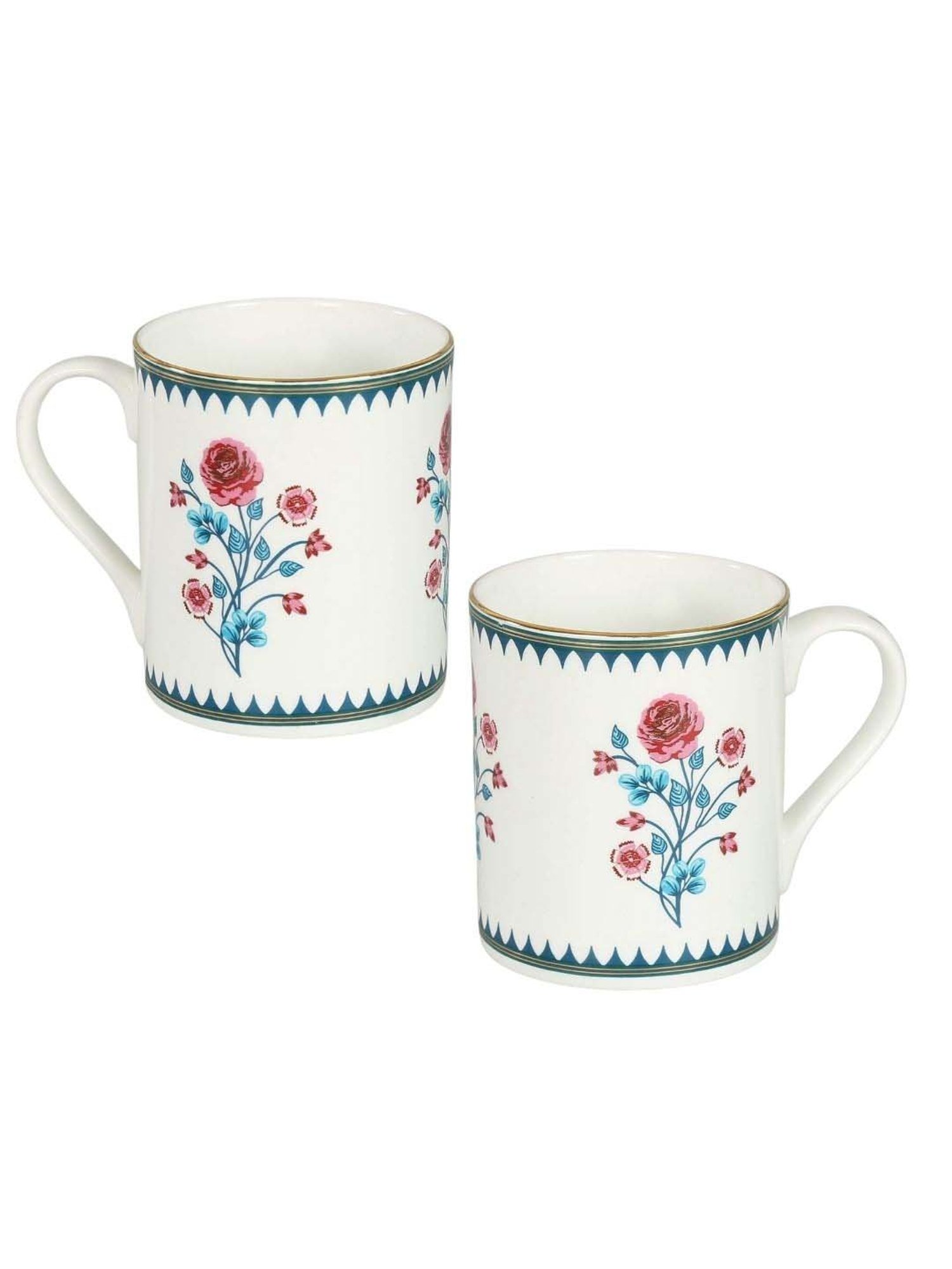 India Circus White & Pink Ceramic 11.2 cm Milk Mug (0.36 L) - Set of 2