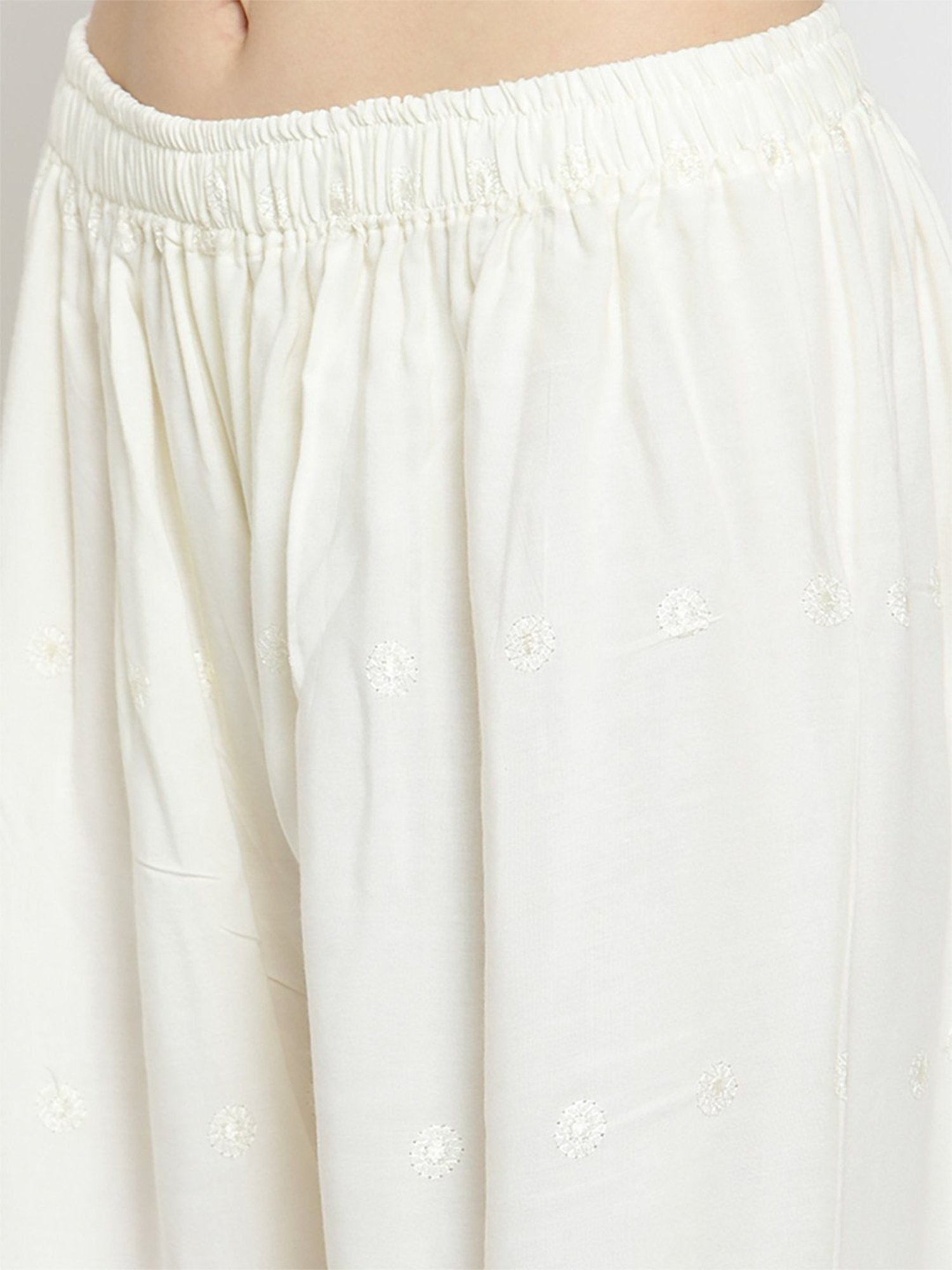 Castle Off-White Embroidered Palazzos