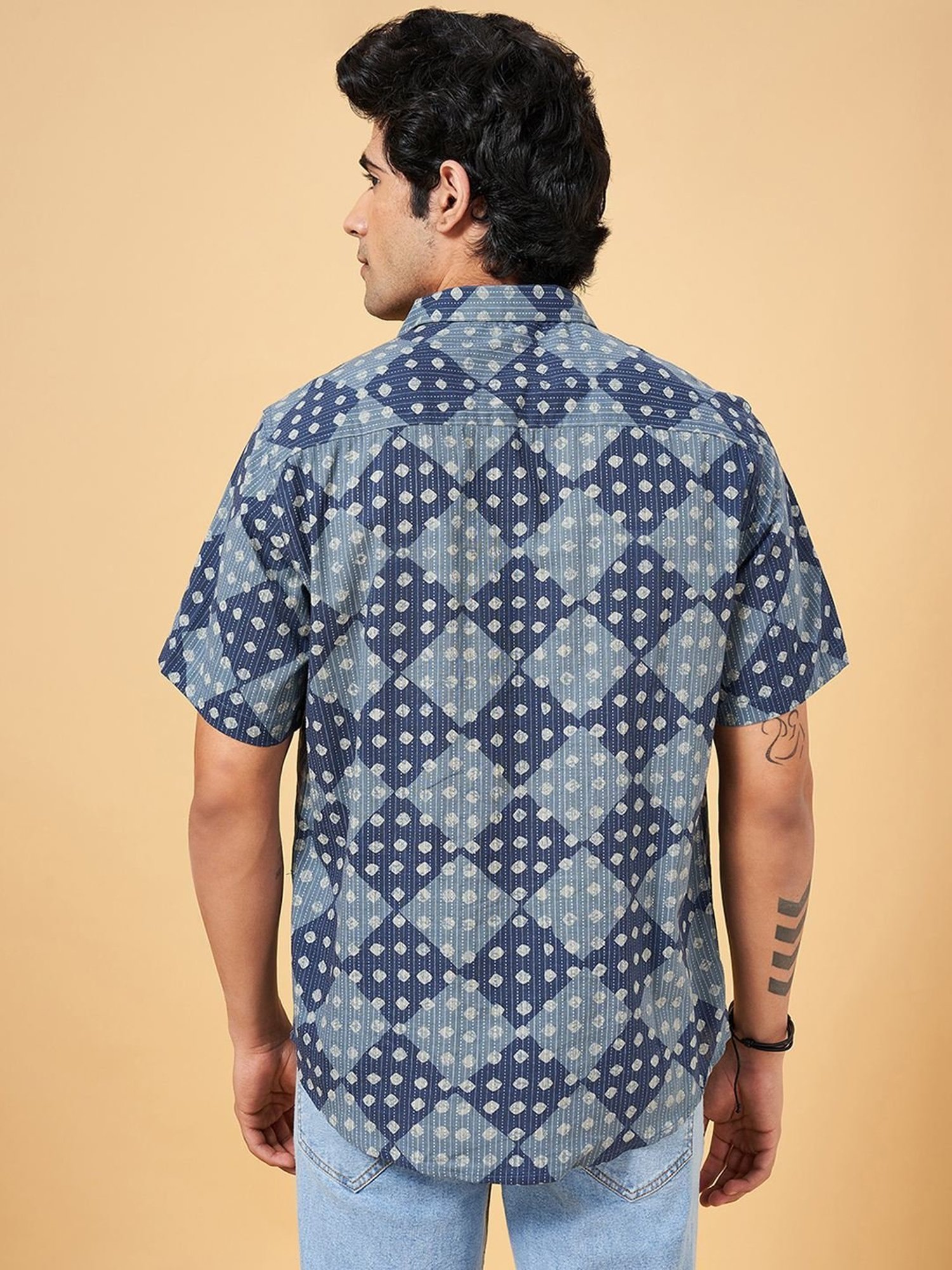 Indus Route by Pantaloons Navy Cotton Regular Fit Printed Shirt
