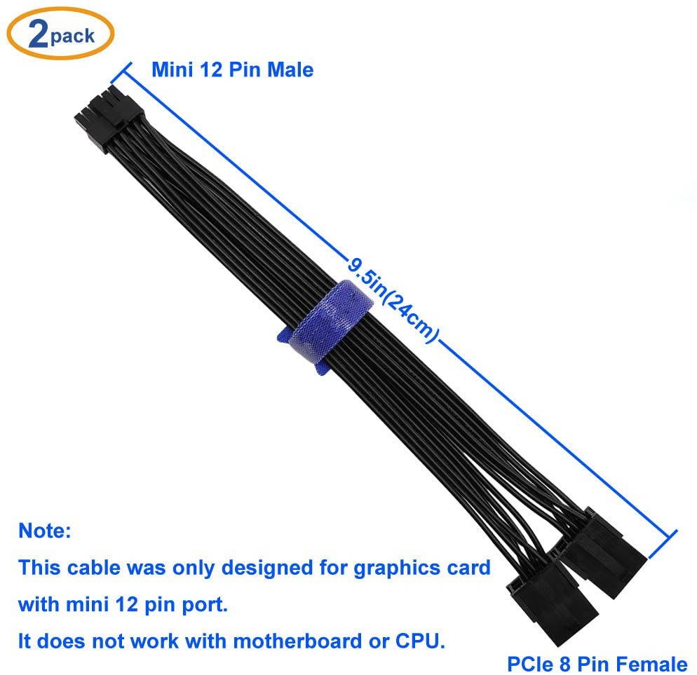 Replacement for Dual PCIe 8 Pin Female to Mini 12 Pin Male GPU Power Adapter Cable for NVIDIA GeForce RTX 30 Series GPU 9.5-inch(24cm)