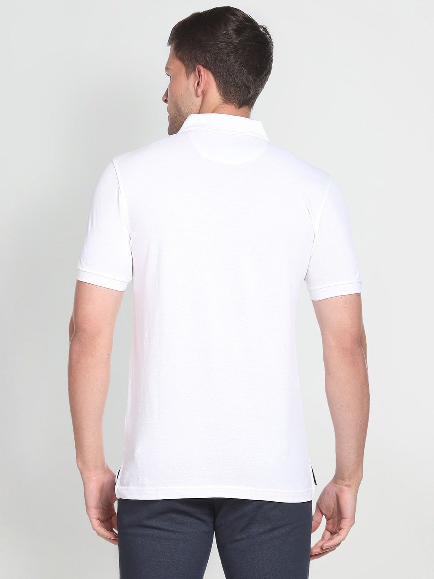 Arrow Sport White Cotton Regular Fit Striped Polo T-Shirt