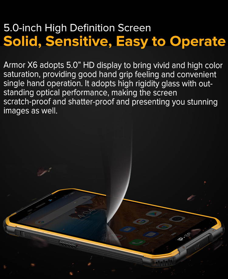 Ulefone Armor X6 Rugged Smartphone Unlocked, IP68 Waterproof Cell Phone, 5.0 inch, Android 9.0 2GB+16GB, 4000mAh Battery, Global 3G Dual SIM, LED Light, Face ID Compass+GPS Shockproof