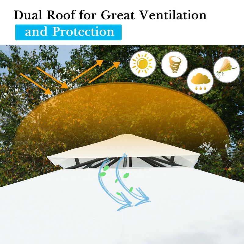 Costway Outdoor 2-Tier 10'x10' Gazebo Canopy Shelter Awning Tent Patio Garden Screw-free structure Brown