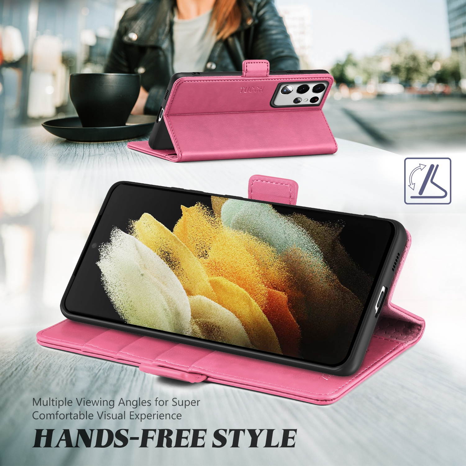 TUCCH Galaxy S21 Ultra Wallet Case, Magnetic Shockproof PU Leather Case with[Kickstand][RFID Blocking][TPU Shell] Protective Flip Cover Compatible with Galaxy S21 Ultra 5G (6.8''), Myrtle Green