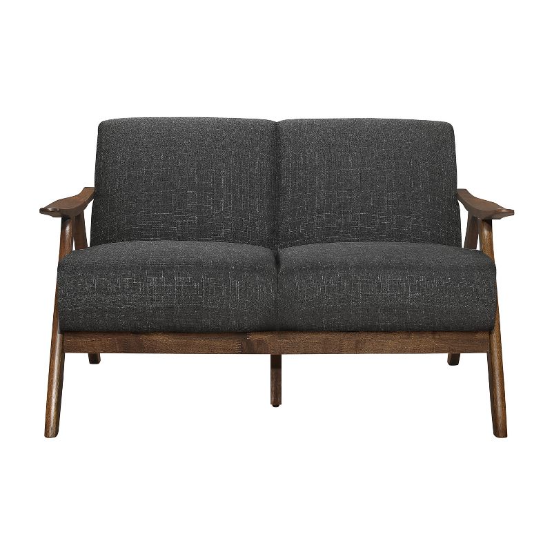 Lexicon 1138DG-2 Damala Collection Retro Inspired Love Seat Couch, Polyester Fabric, Walnut Frame, Dark Grey