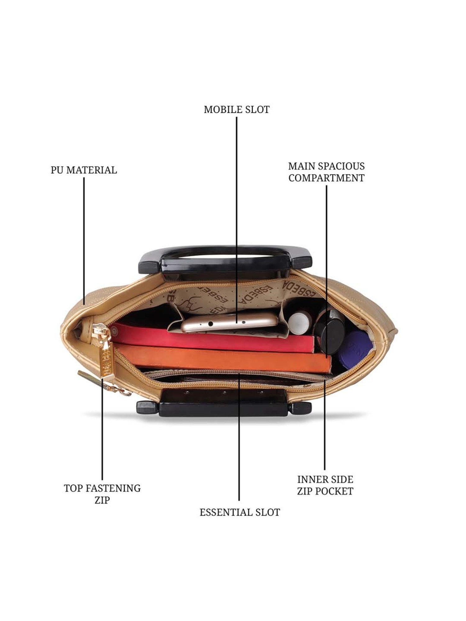 Esbeda Golden PU Textured Handbag