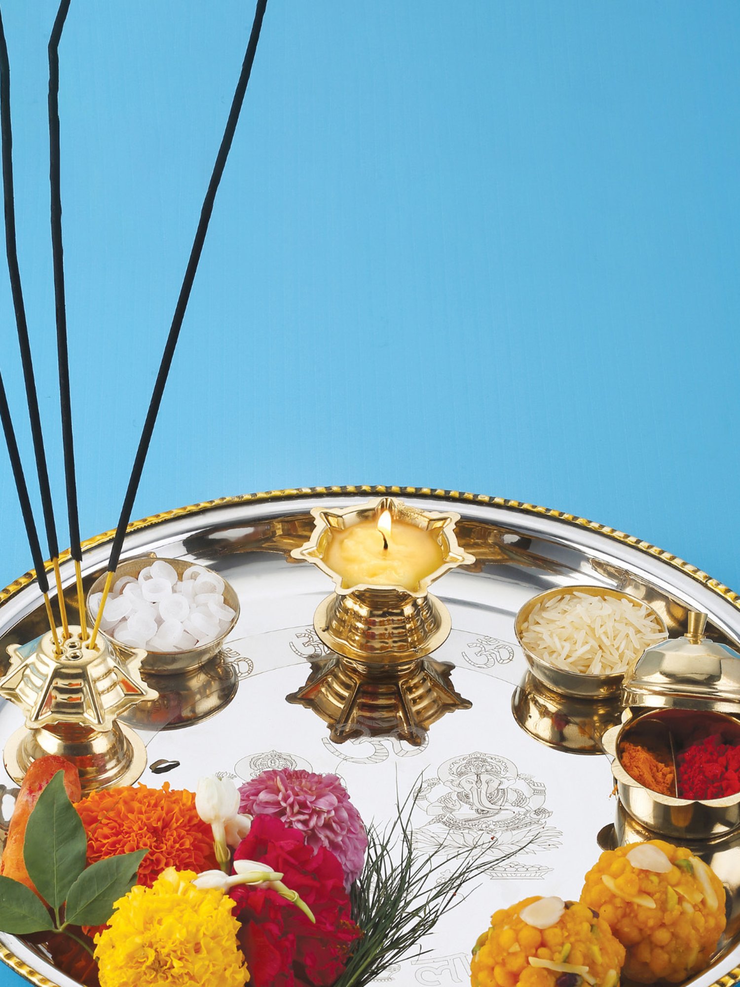 HAZEL 'Diva' Silver Stainless Steel Puja Thali Set with 1 Diya & 1 Bati