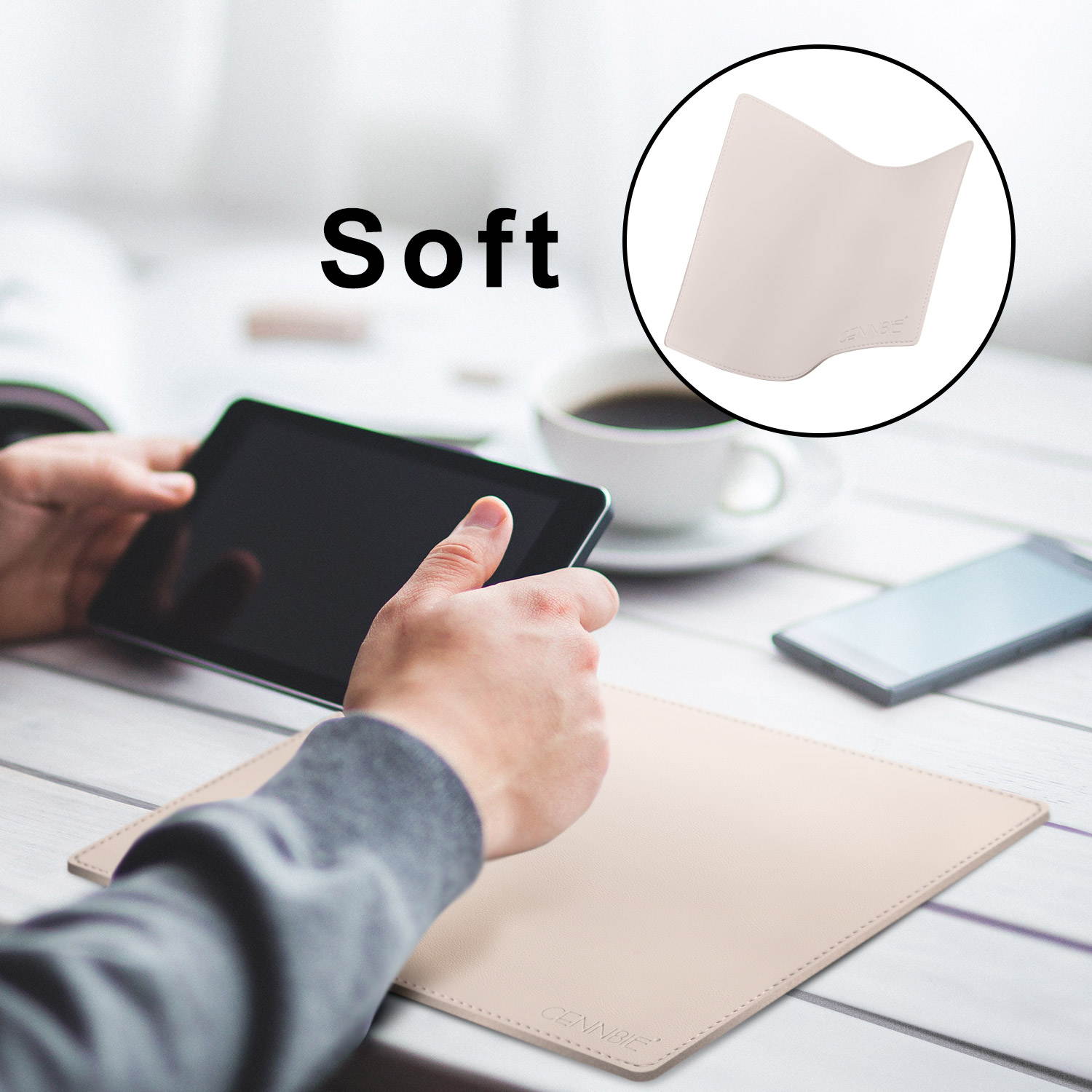 CENNBIE 10.3"x8.3" Artificial Leather Mouse Pad - Gaming and Executive Mousepad (White)