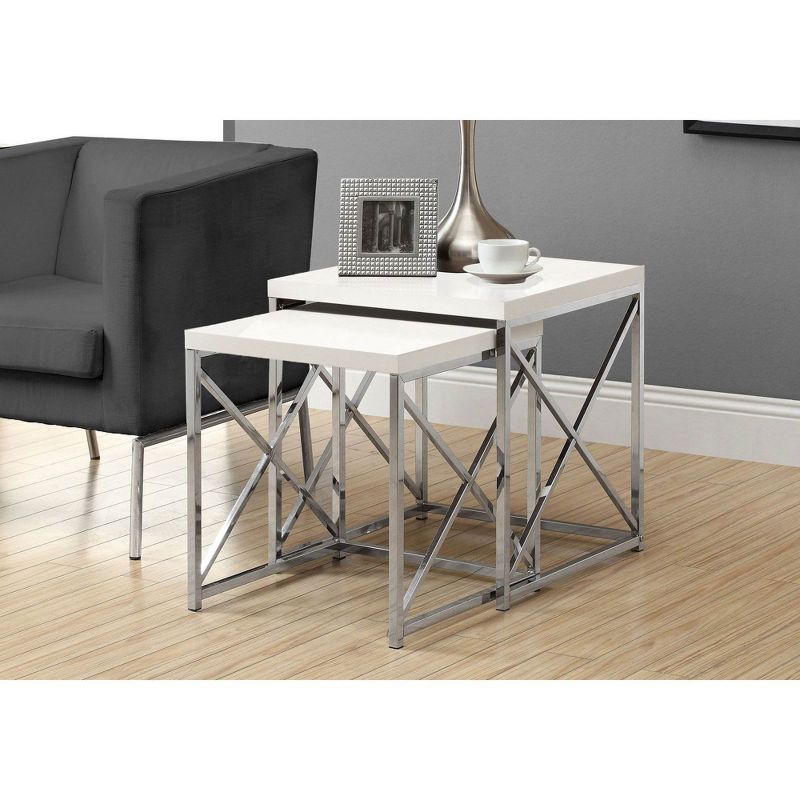 Monarch Specialties Contemporary Accent 3 Piece Nesting End Tables, Glossy White