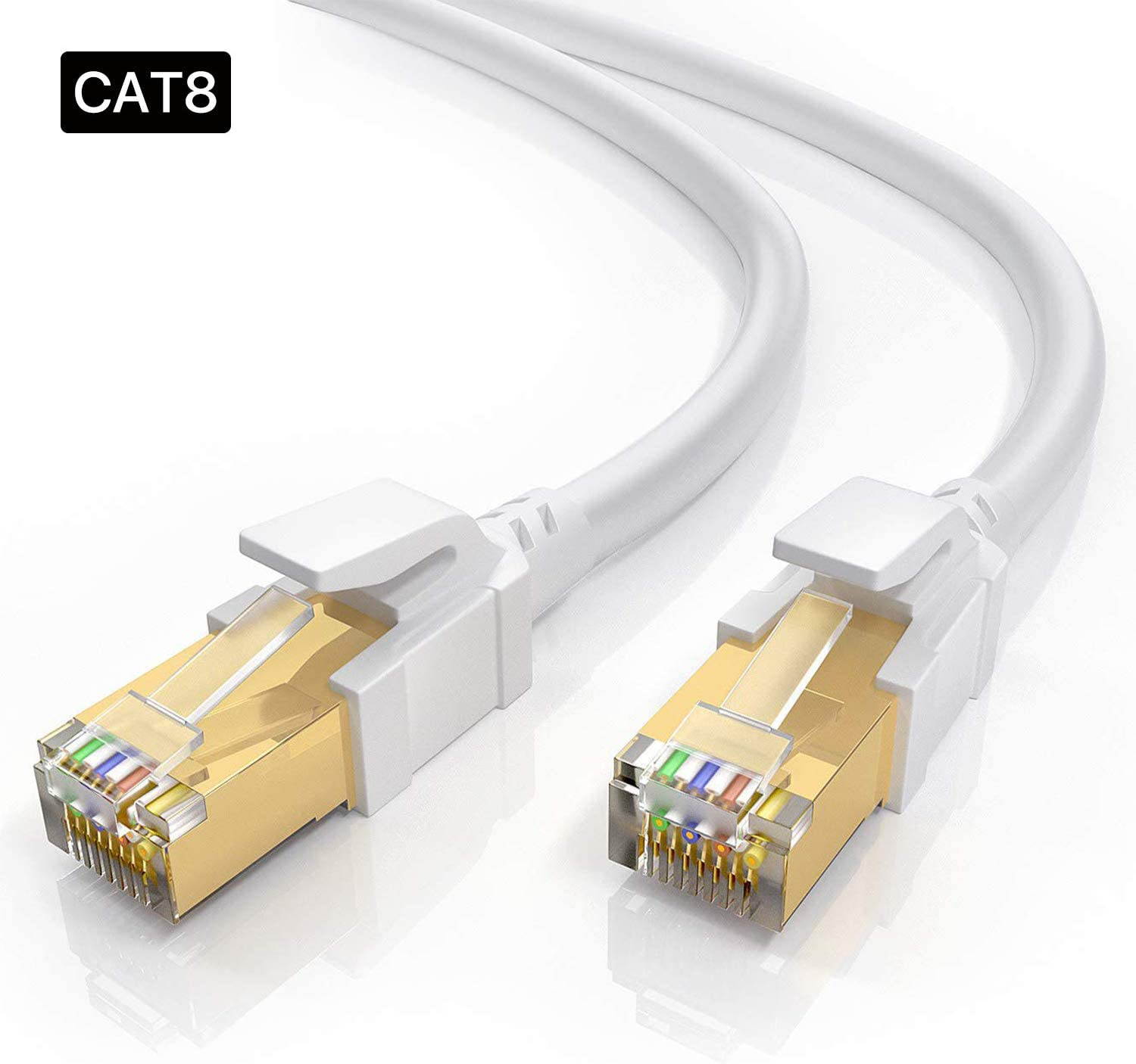 Cat8 Ethernet Cable 6FT Shielded RJ45 LAN Internet Network Cable 40Gbps 2000MHz Gigabit Patch Cord Wire for Modem Router PS3 PS4 Xbox (White)