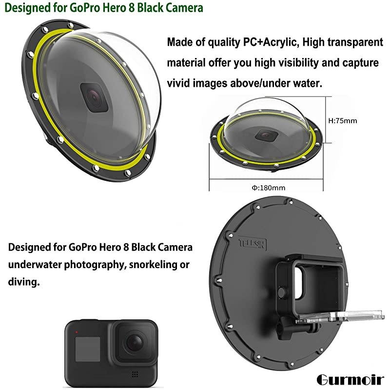 Telesin Dome Lens 6" Dome Port for Gopro Hero 8 Black Action Cameras Snorkeling Underwater Diving Dome with Waterproof Housing Case Trigger and Soft Rubber Floating