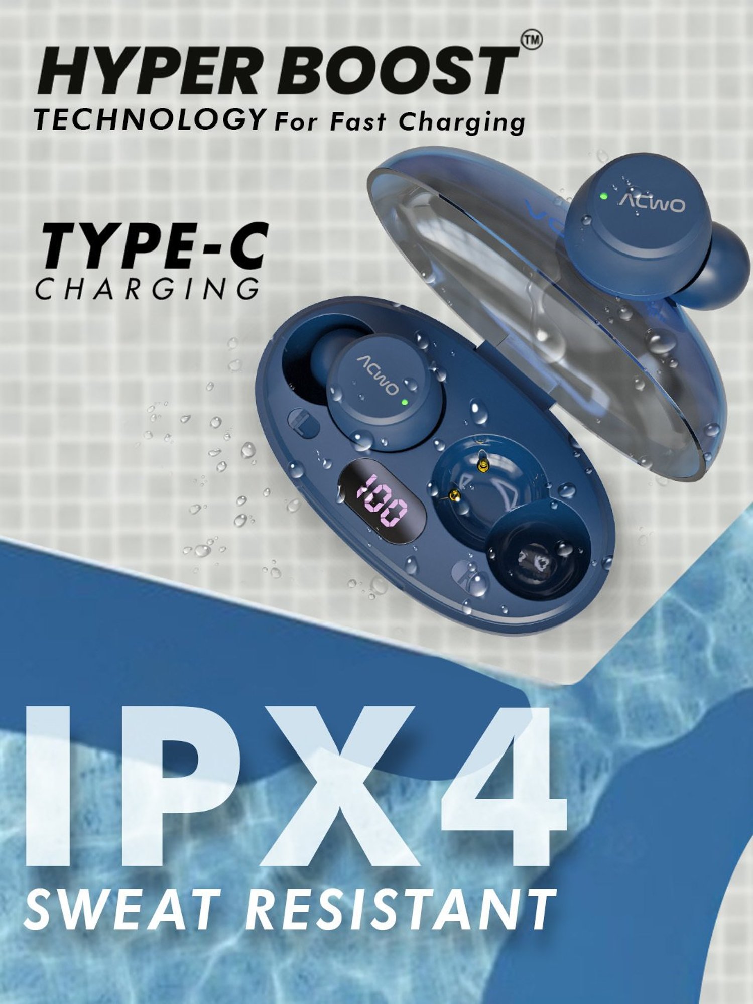 ACwO DwOTS Trans In Ear Bluetooth Earbuds with 35 Hours Playtime (Persian-Blue, True Wireless)