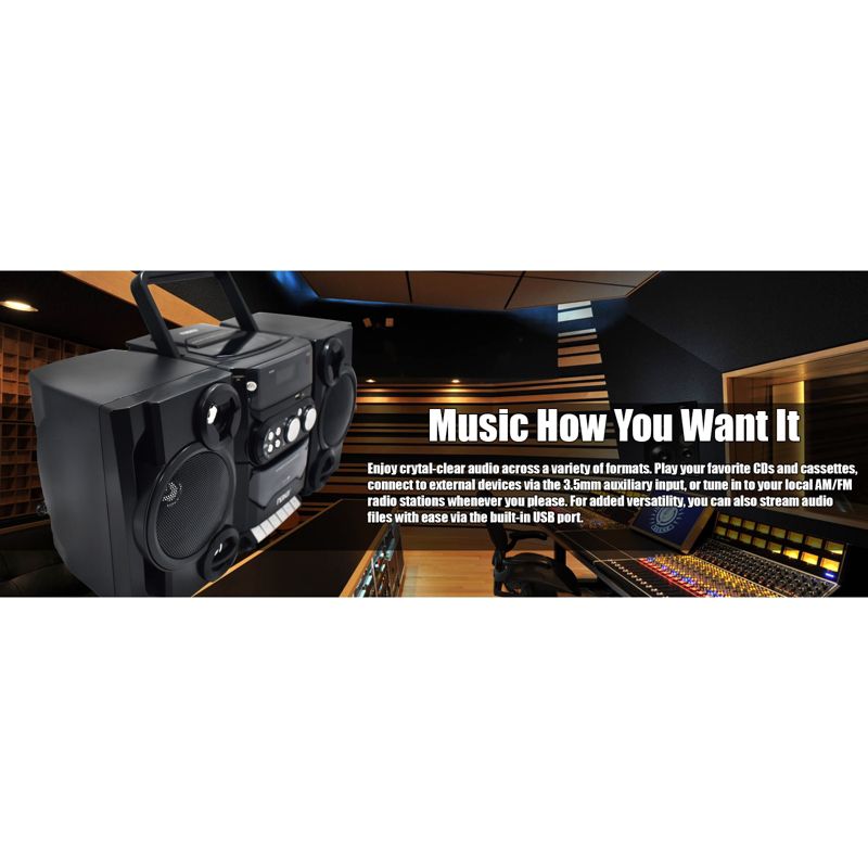 Naxa Portable MP3/CD Player with AM/FM Stereo Radio Cassette Player/Recorder, Twin Detachable Speakers, Remote Control & USB Input