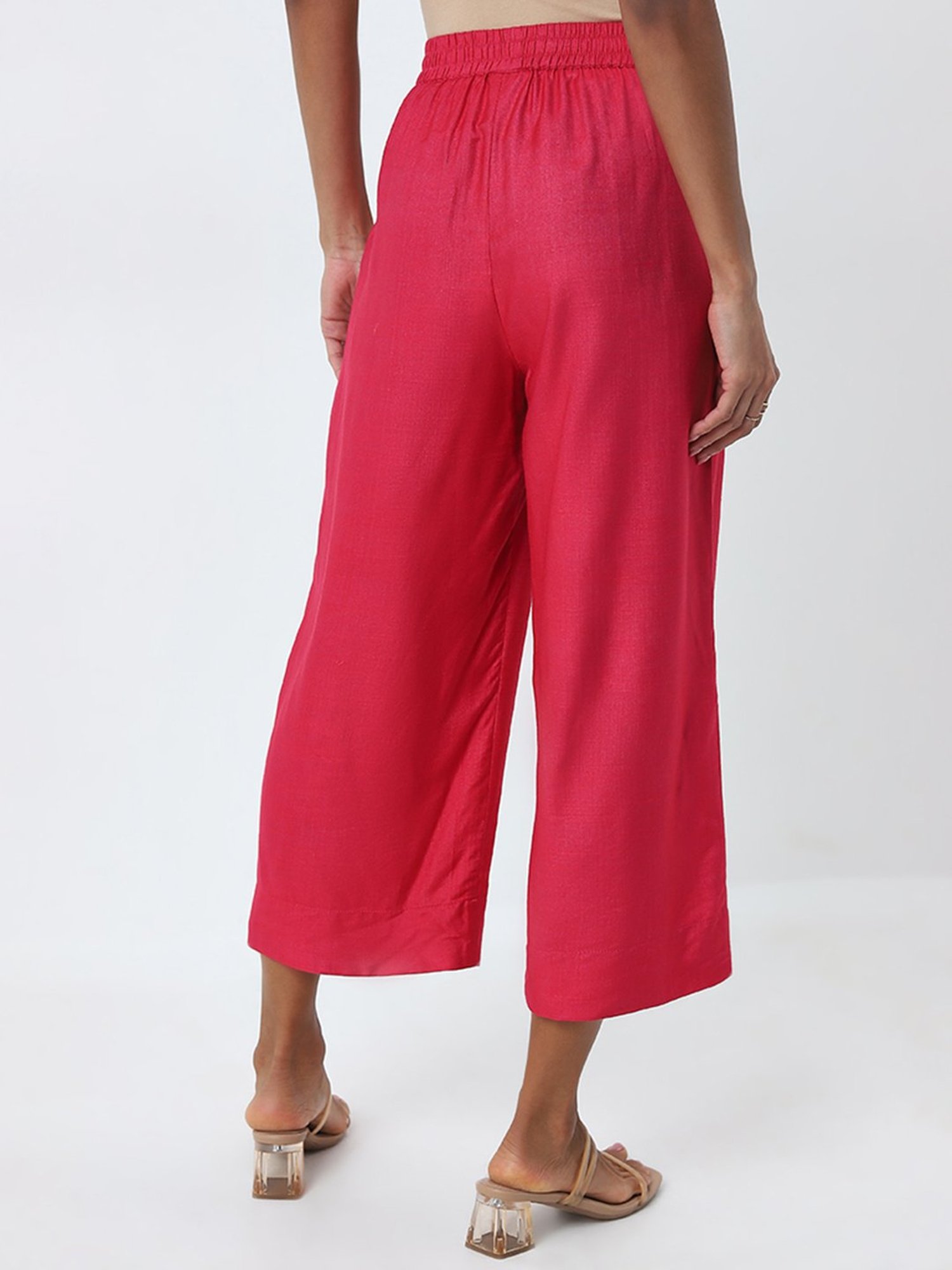 Zuba by Westside Magenta Solid High-Rise Palazzos