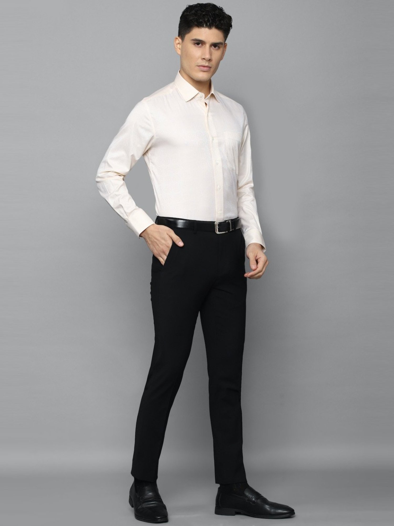 Luxure By Louis Philippe Beige Cotton Regular Fit Texture Shirt
