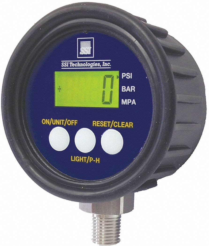 0 to 5 psi Digital Pressure Gauge, 2-1/2" Dial, 1/4" MNPT Connection, Plastic