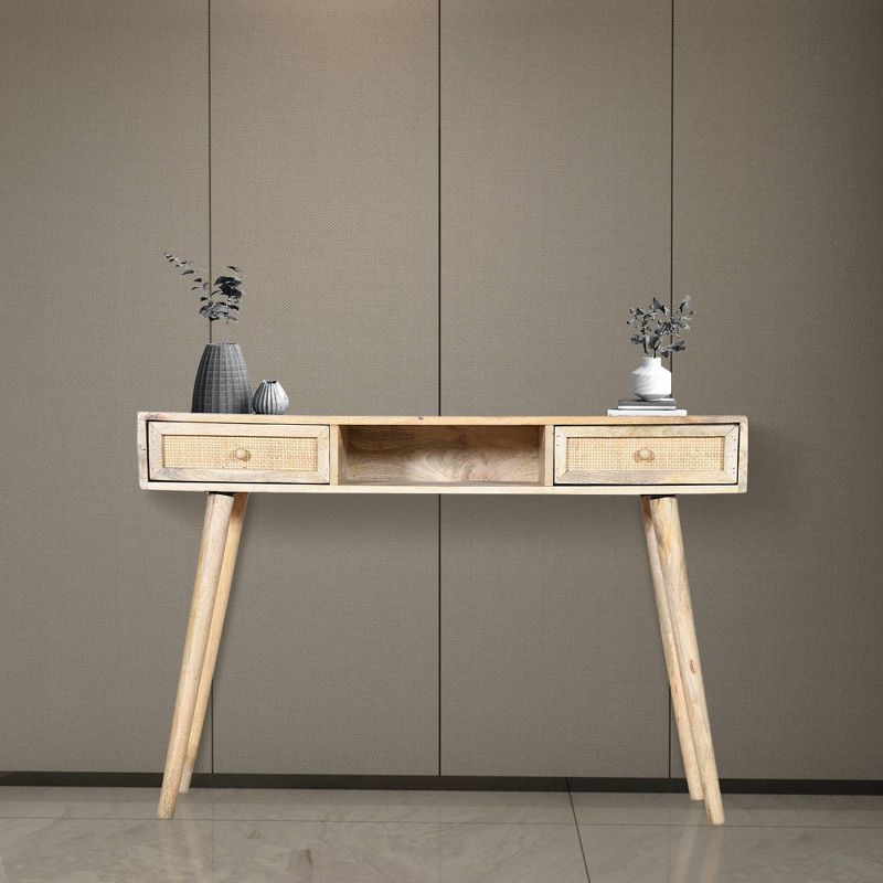 46" Farmhouse 2 Drawer Wooden Home Office Desk with Tapered Legs Brown - The Urban Port