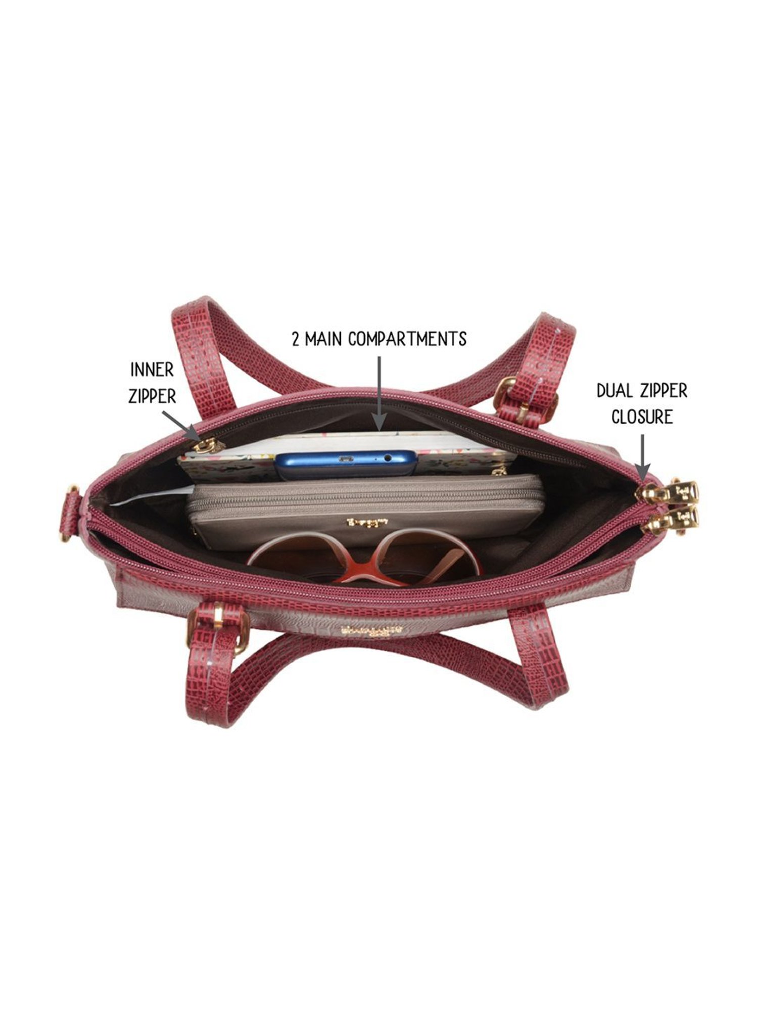 Baggit Tampop Lizzo Red PU Textured Shoulder Handbag