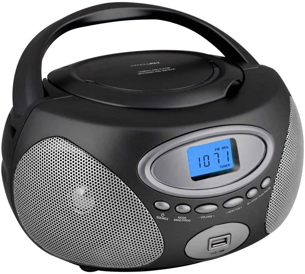 HANNLOMAX HX-311CD Portable CD/MP3 Boombox PLL AM/FM Radio USB Port for MP3 Playback Aux-in LCD Display AC/DC Power Source (Grey)