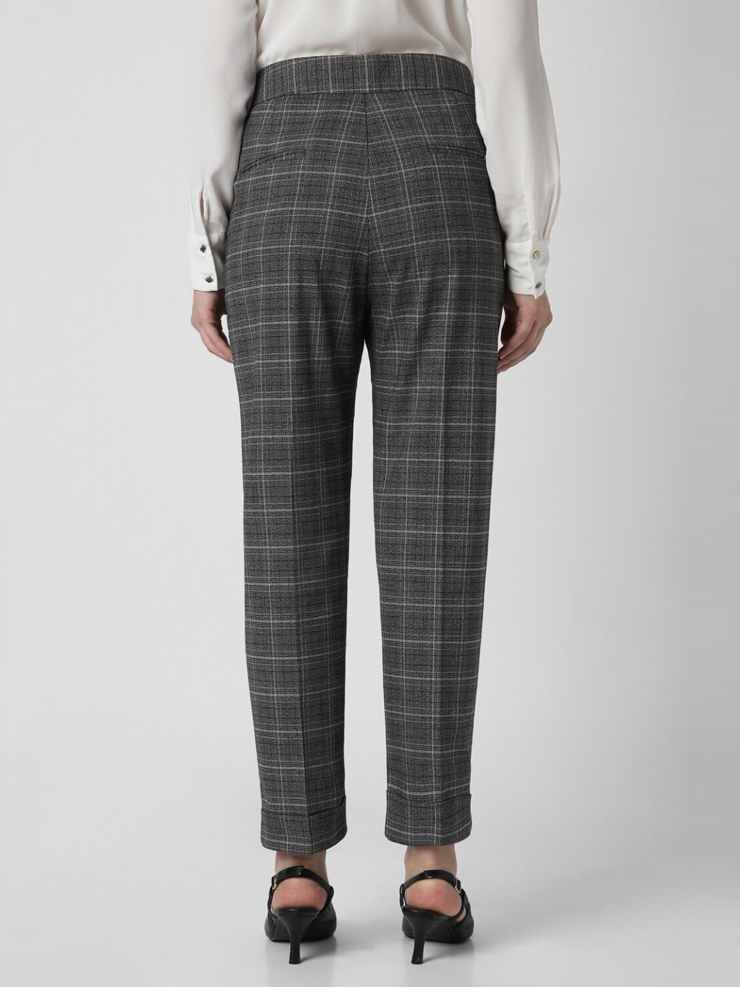 Van Heusen Grey Cotton Chequered Formal Trouser