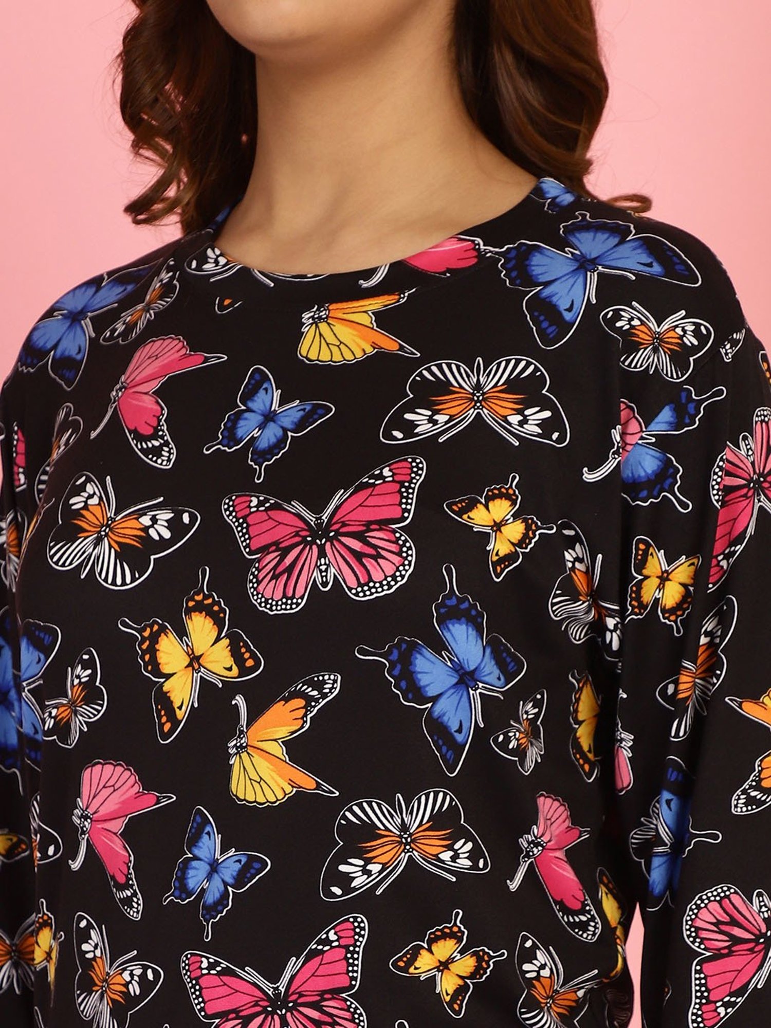 Gracit Black Cotton Printed Top With Pyjamas