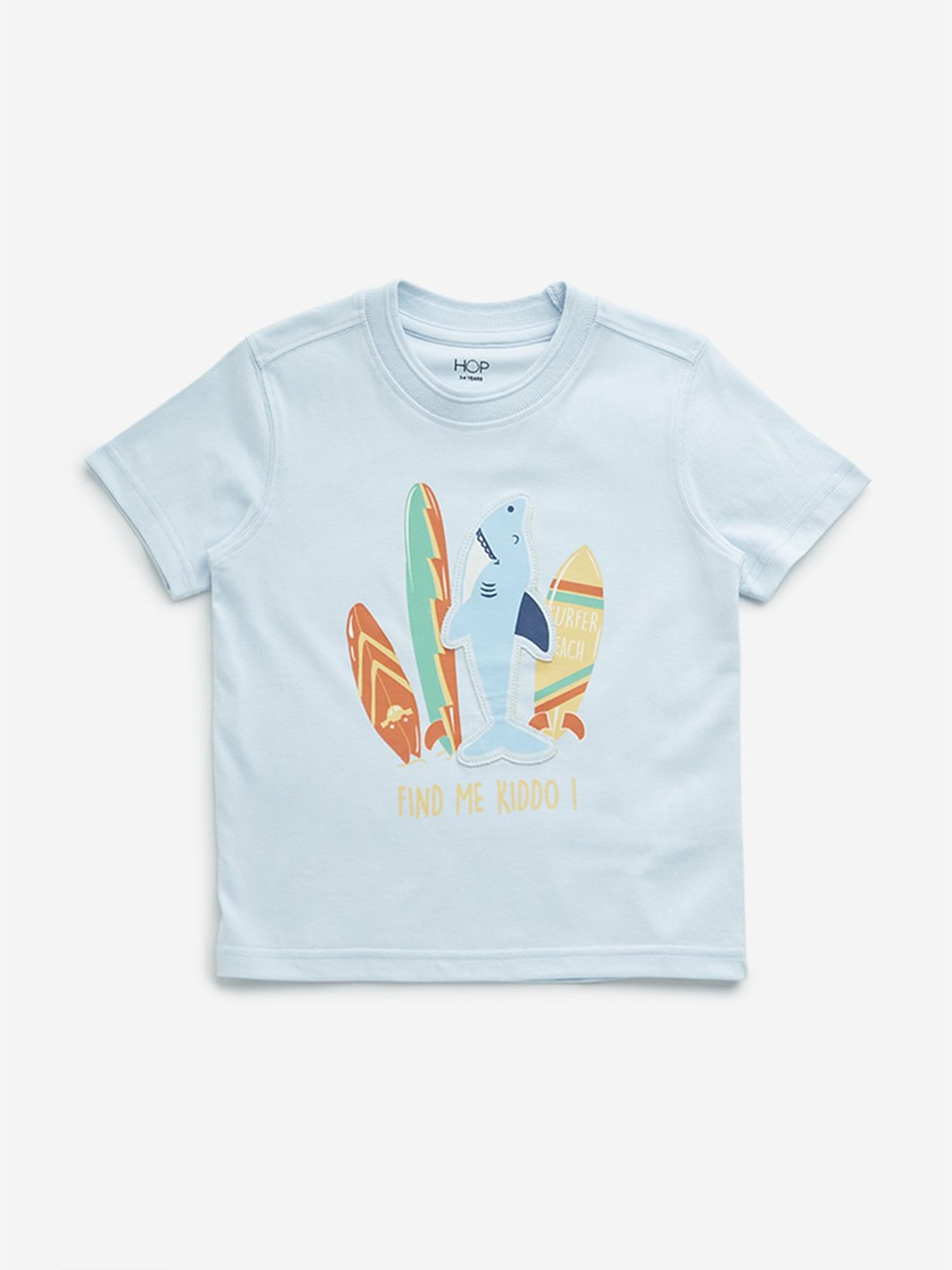 HOP Kids by Westside Light Blue Shark Applique Cotton T-Shirt