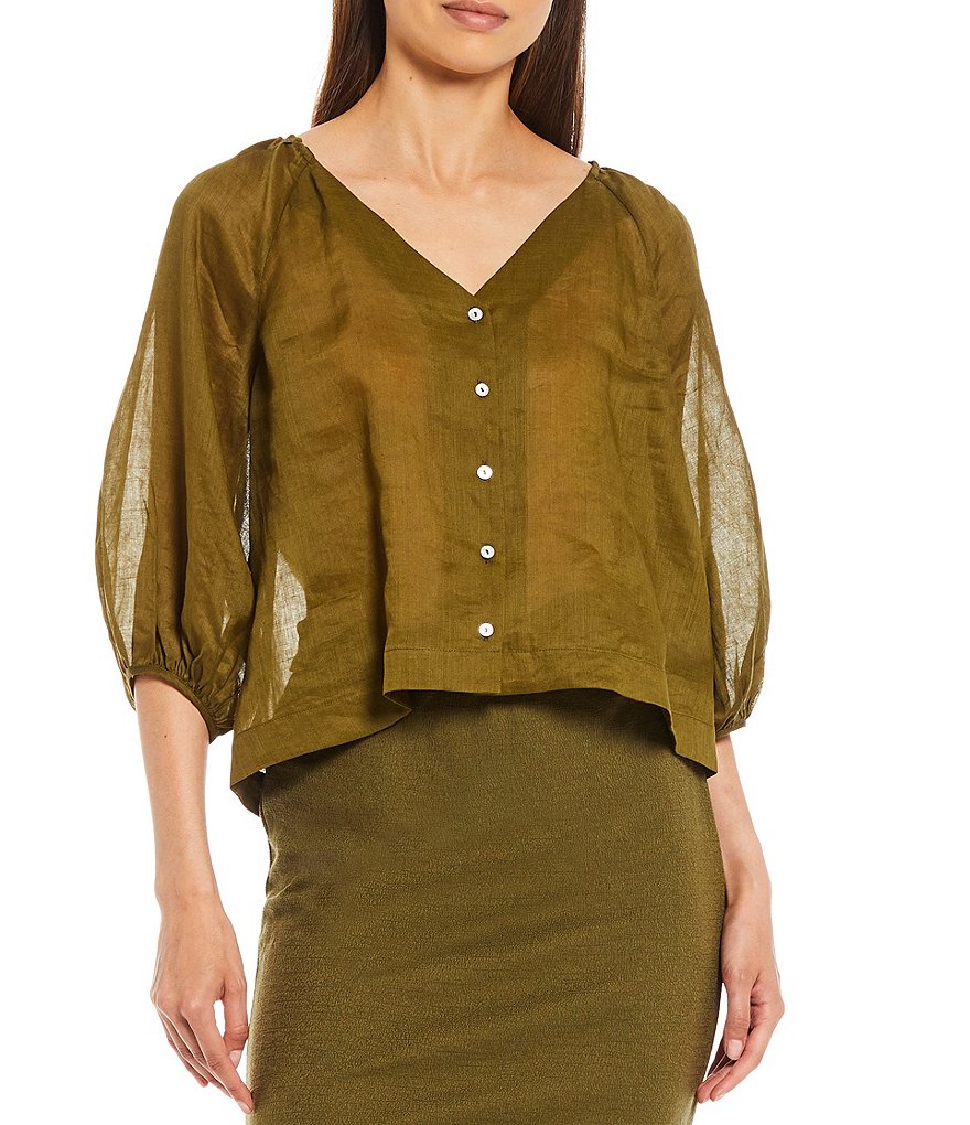 Every Button Front V-Neck Blouse