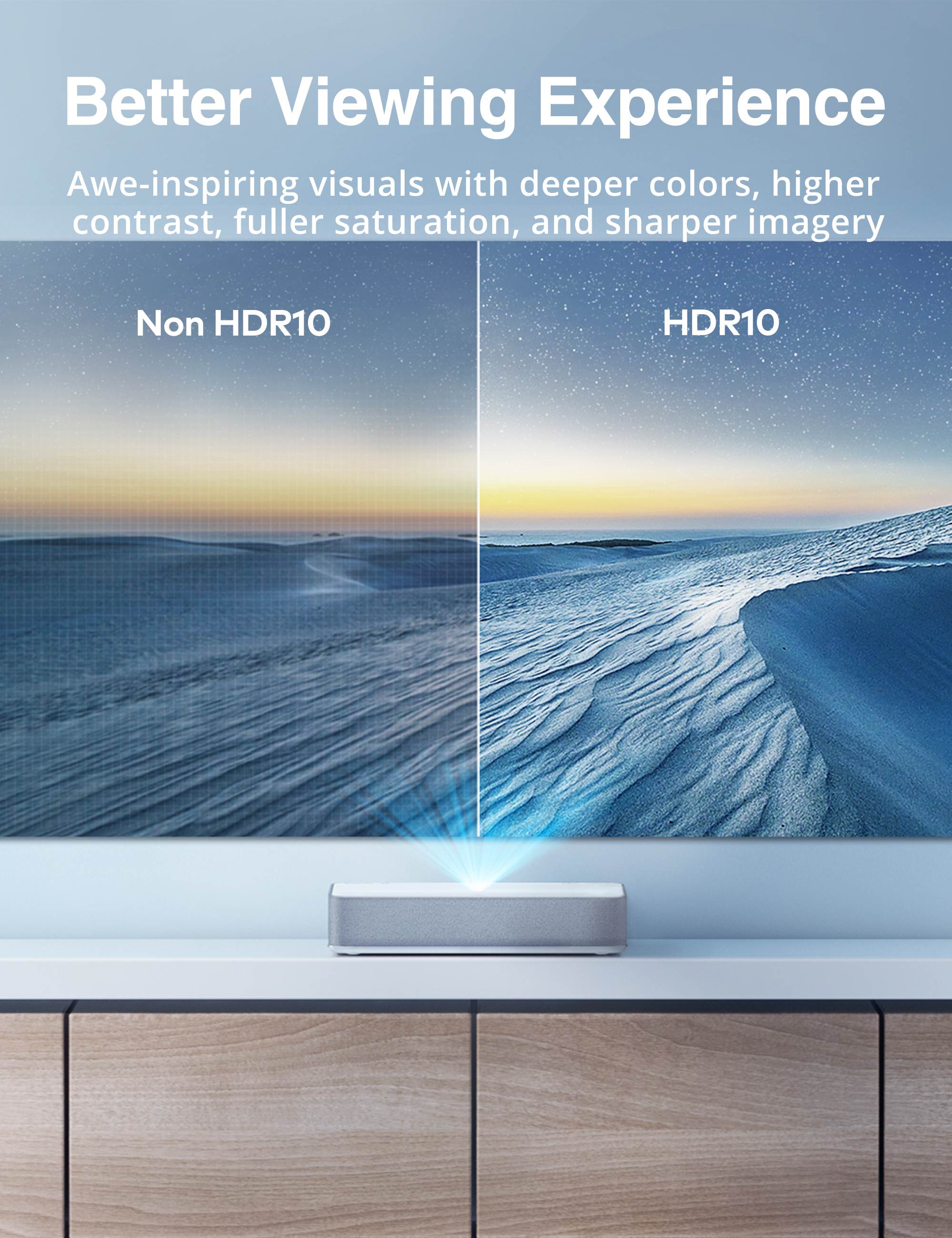 VAVA 4K UHD Laser TV HDR10 150" ALPD 3.0 Home Theater Ultra Short Throw Projector Built-in Harman Kardon Hi-Fi Speaker Smart Android System 25000H Lamp life Eye Protection