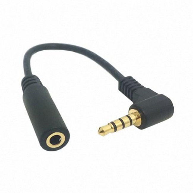 Jimier 90 degree right angled 3.5mm 4 poles Audio Stereo Male to Female Extension Cable 10cm Black RC-003