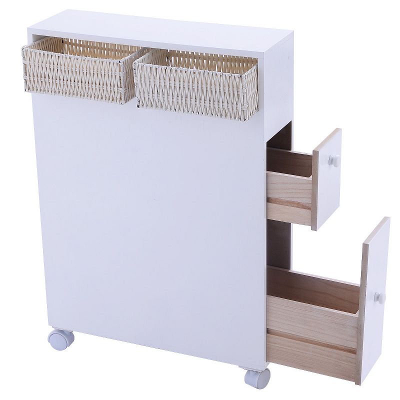 Wood Floor Bathroom Storage Rolling Cabinet Holder Organizer Bath Toilet White