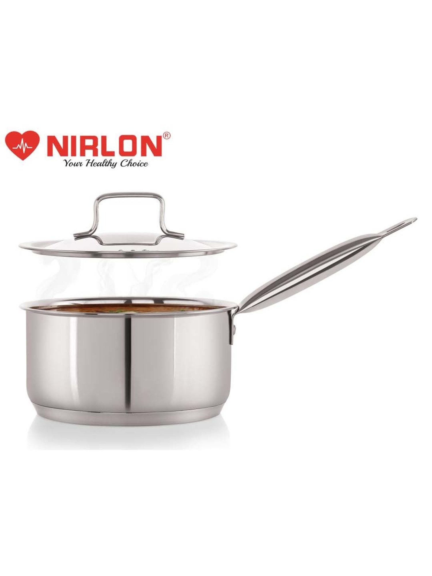 Nirlon Deluxe Silver Stainless Steel 14 cm Induction Tri-Ply Bottom Saucepan With Lid (1.2 L)
