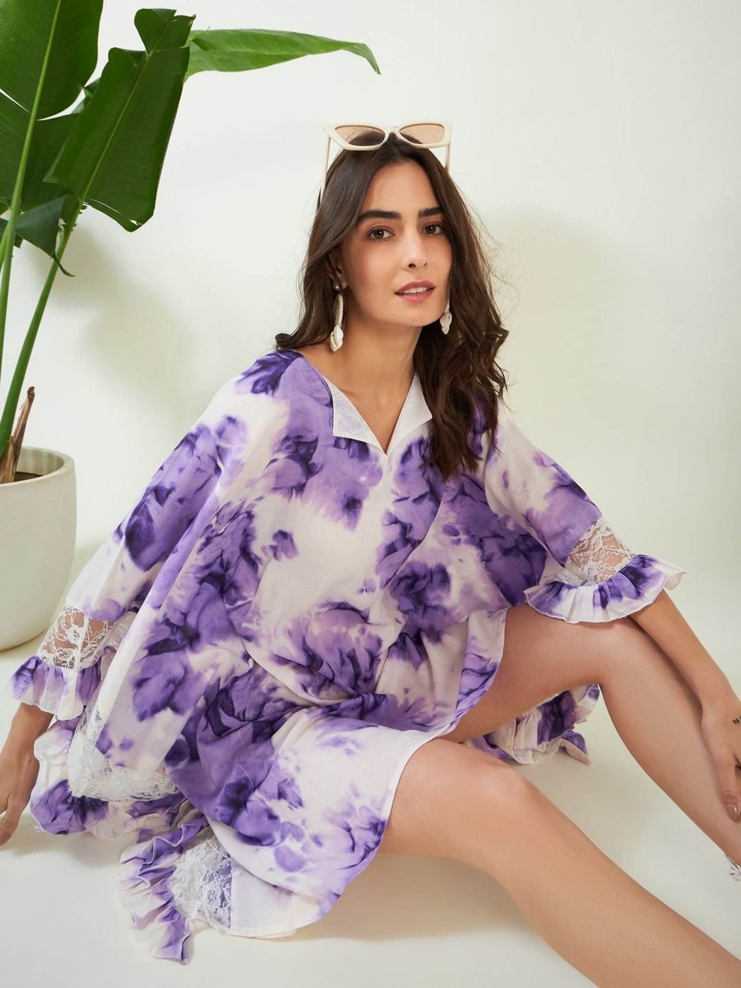The Kaftan Company Purple Tie & Dye Beachwear Kaftan