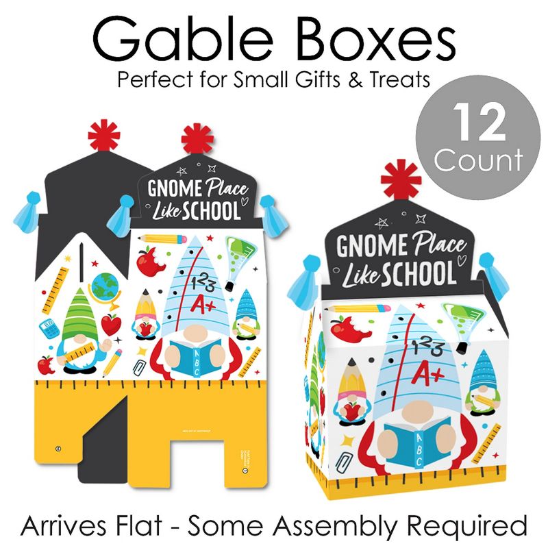 Big Dot of Happiness School Gnomes - Treat Box Party Favors - Teacher and Classroom Decorations Goodie Gable Boxes - Set of 12