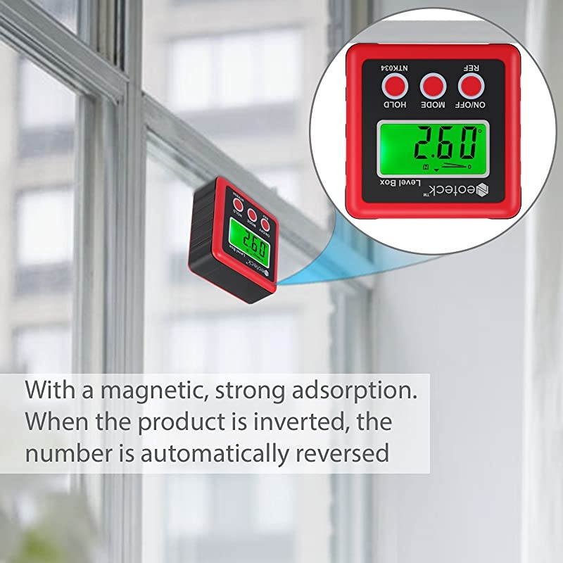 Digital Angle Finder, Backlight LCD Digital Angle Gauge Protractor Inclinometer Bevel Box, Magnetic Base, Data Hold, IP54 Dust and Water Resistant- Red