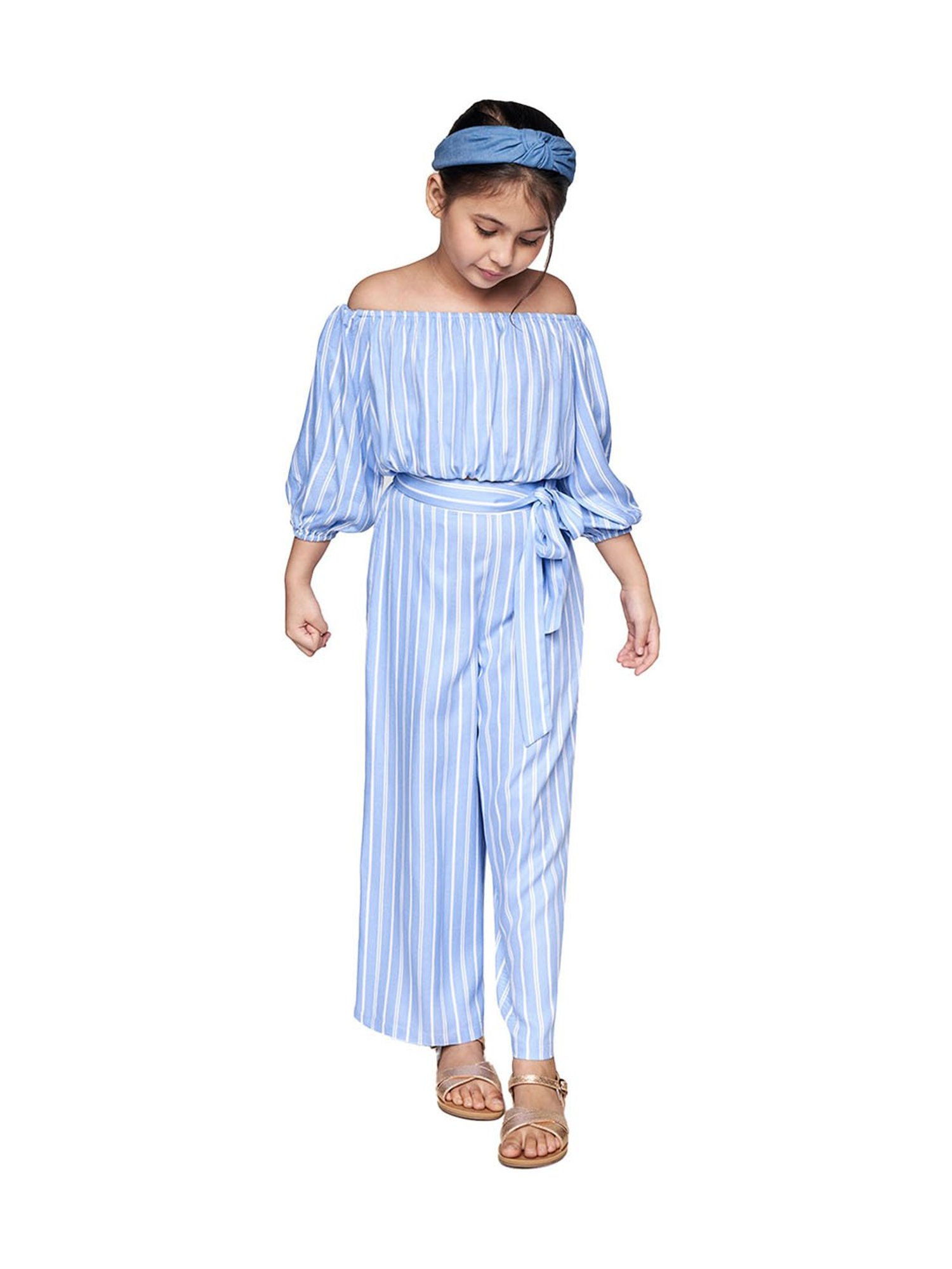 AND girl Blue Striped Top with Palazo