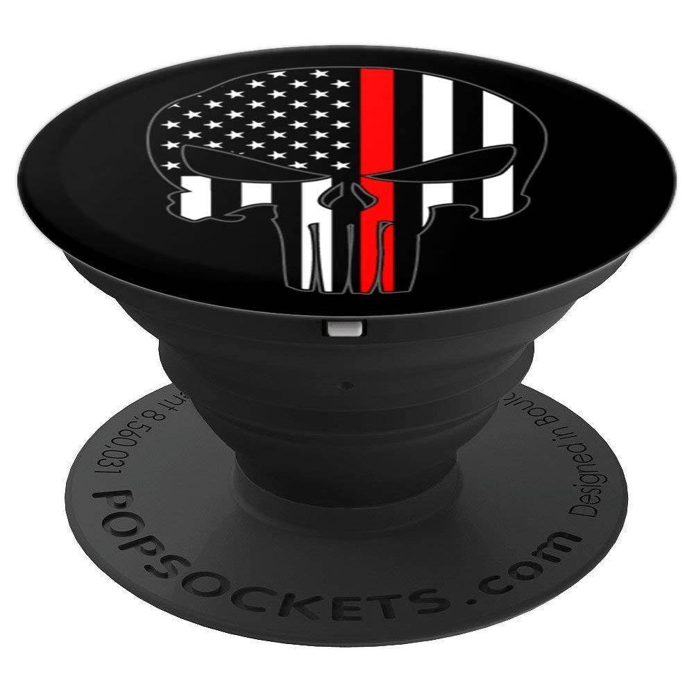 Thin Red Line Pop Socket Firefighter American Flag Skull - PopSockets Grip and Stand for Phones and Tablets