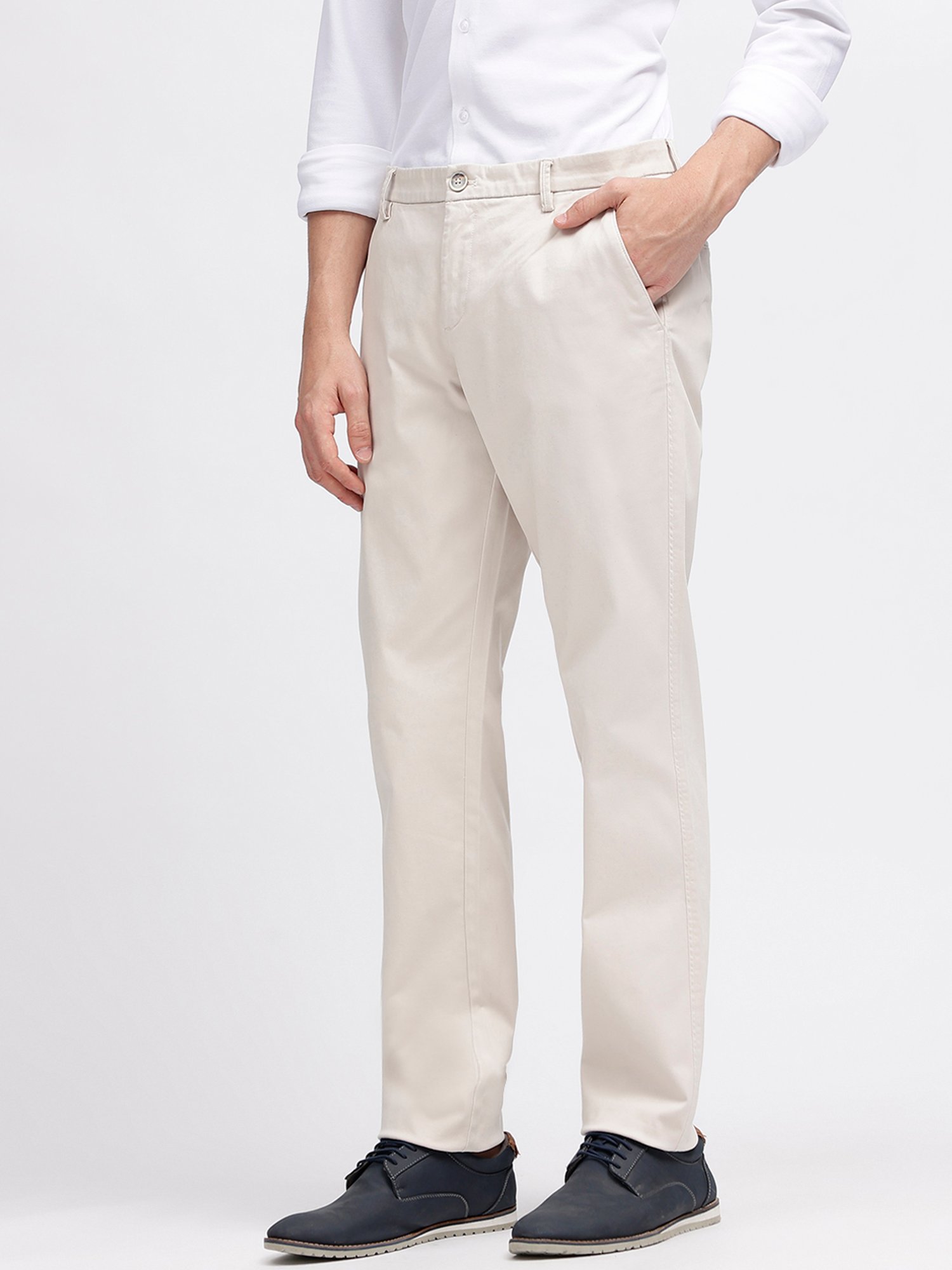 Bruun & Stengade Off White Regular Fit Flat Front Trousers