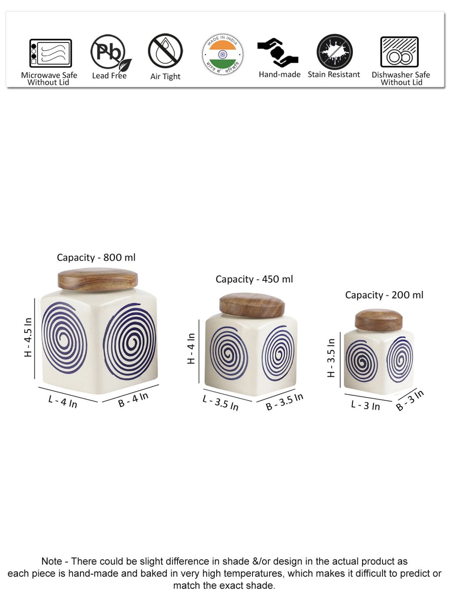 VarEesha Blue Ceramic Square Jars - Set of 3