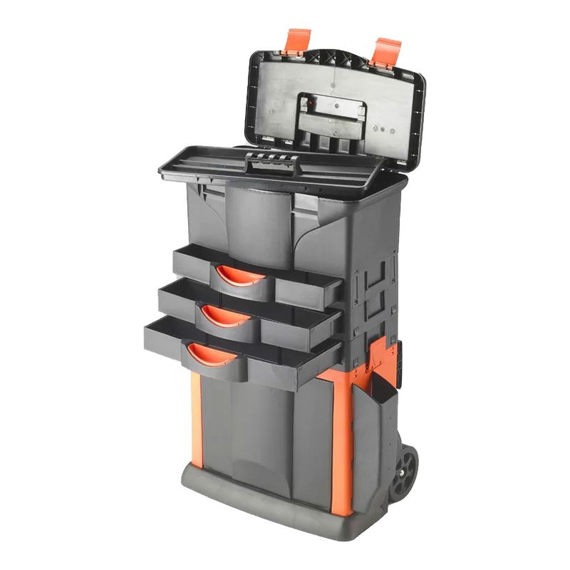 TOOD Detachable Portable Rolling Tool Box Organizer Storage Bin Cart with Adjustable Handle, 3 Slide-Out Drawers, Side Bin, and Removable Tray